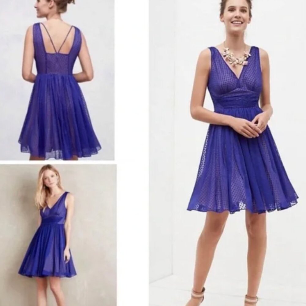 HD in PARIS Cobalt Blue A-Line V-Neck Sleeveless Knee Length Tea/Cocktail Dress